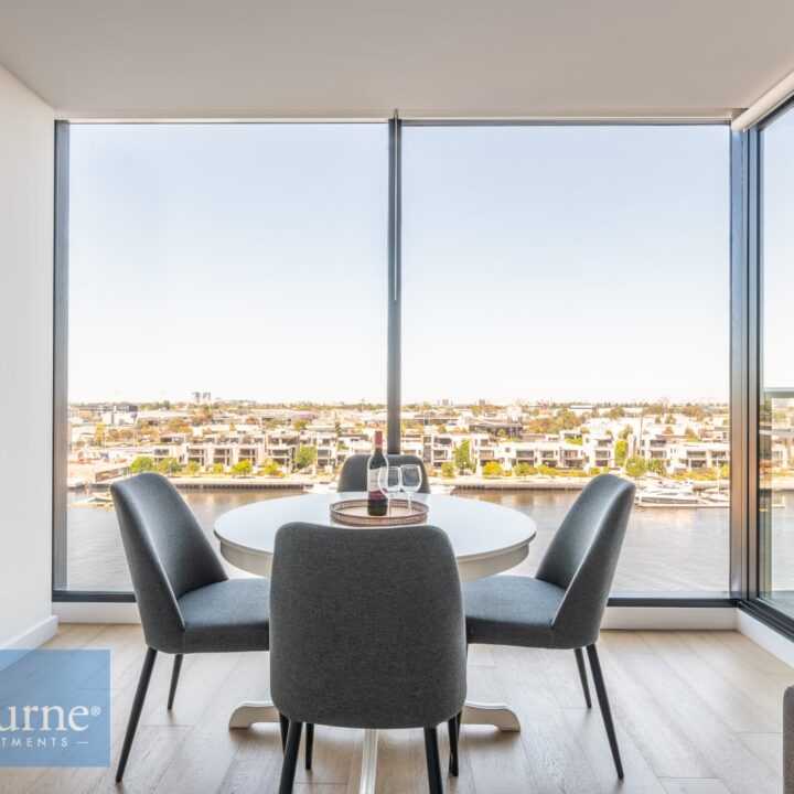 view of dining area looking out to Yarra River