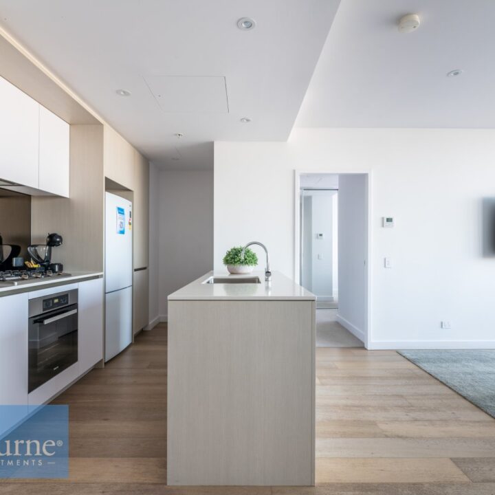 side view of kitchen with island bench